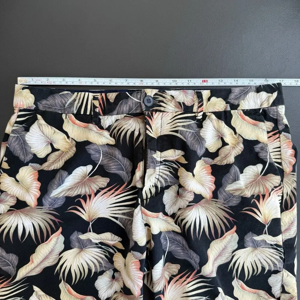 Scotch & Soda Men Sz 32 Tropical Palm Leaf Chino Shorts Black Botanical Coastal